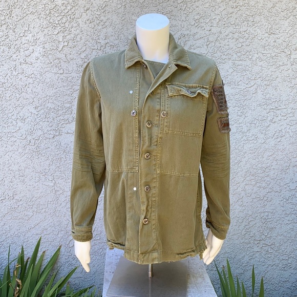 Free People embellished beaded eagle green utility military army jacket coat - Picture 2 of 15